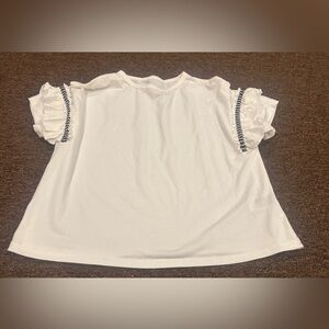 EUC! Emery Rose Women's M White Ruffle Sleeve Top blouse SS tee cute